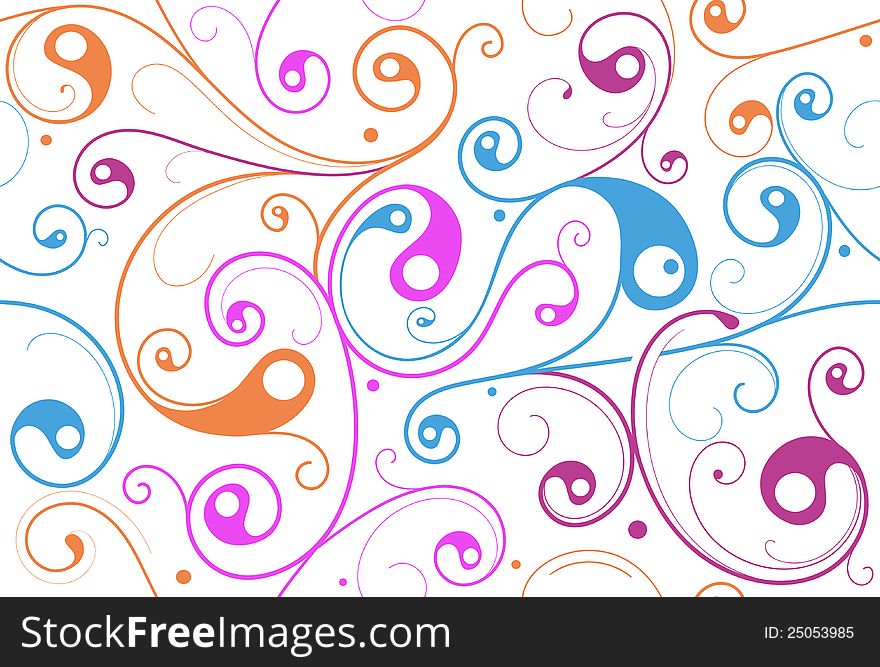 Artistic seamless ornament with swirls and dots. Artistic seamless ornament with swirls and dots