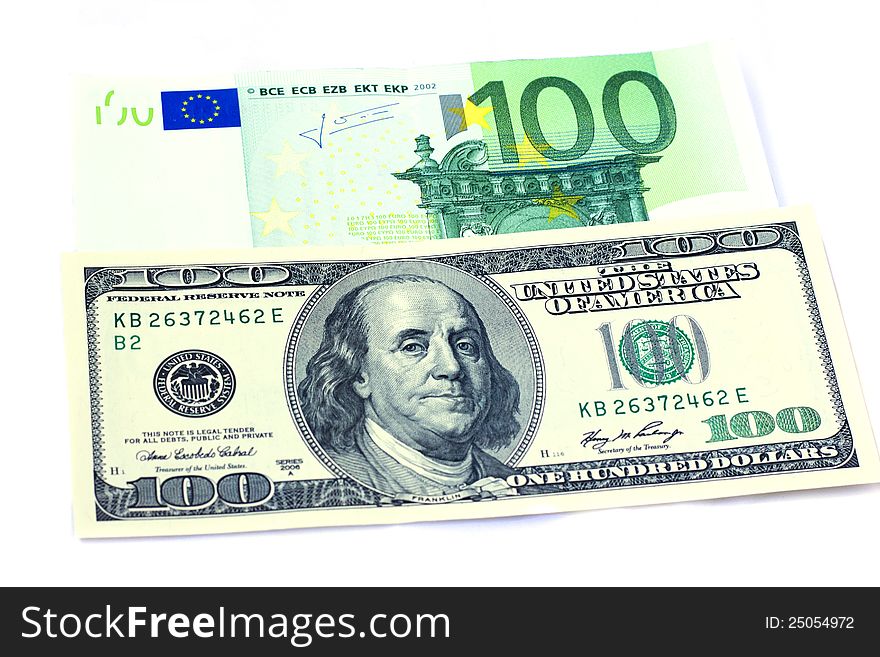 Banknotes Of 100 Dollars And 100 Euro Banknotes Of 100 Dollars And 100 Euro