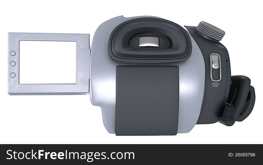 Back of Digital Video Camera and facing screen. Clipping paths of camera and screen included.