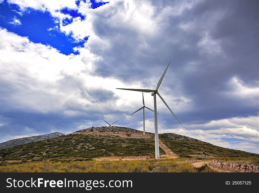 Wind farm on the hills in Peloponesse, Greece. Wind farm on the hills in Peloponesse, Greece