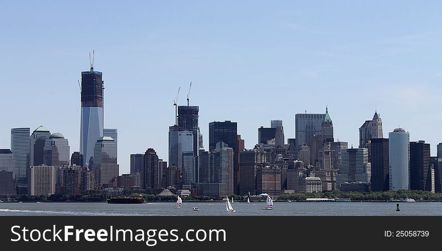 The new look of lower Manhattan with the construction of the Freedom Tower as seen from the ferry. The new look of lower Manhattan with the construction of the Freedom Tower as seen from the ferry
