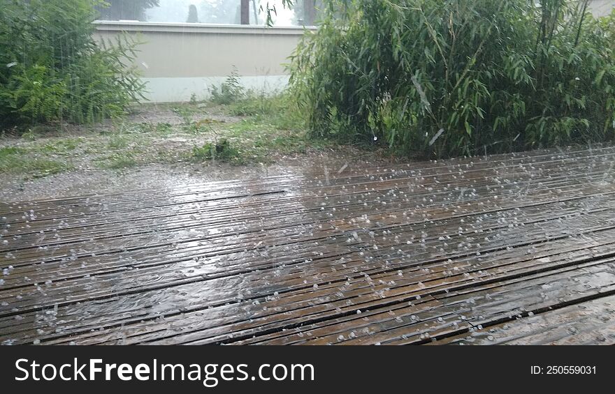 Rain Shower With Hail In Summer