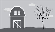 Grayscale Country Landscape With Barn House Royalty Free Stock Photos Grayscale Country Landscape With Barn House Royalty Free Stock Photos