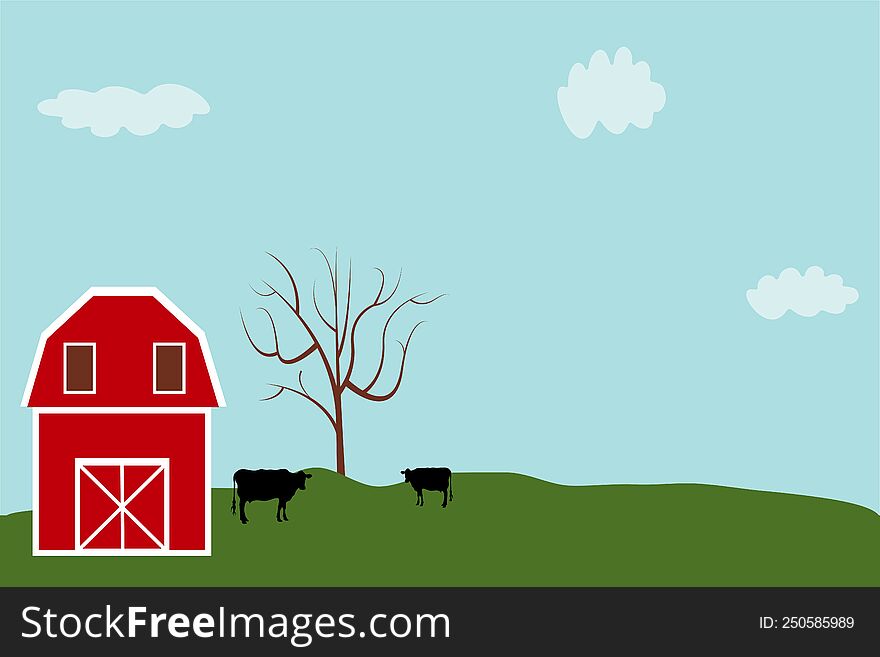 Rural country landscape with barn