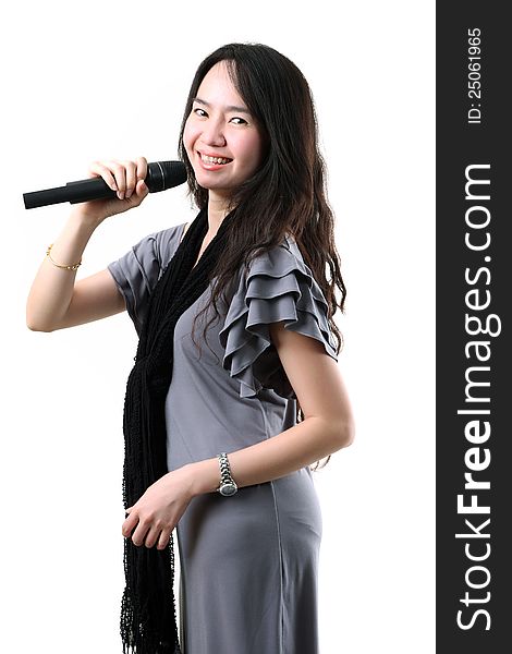 Karaoke Singer On A White Background.