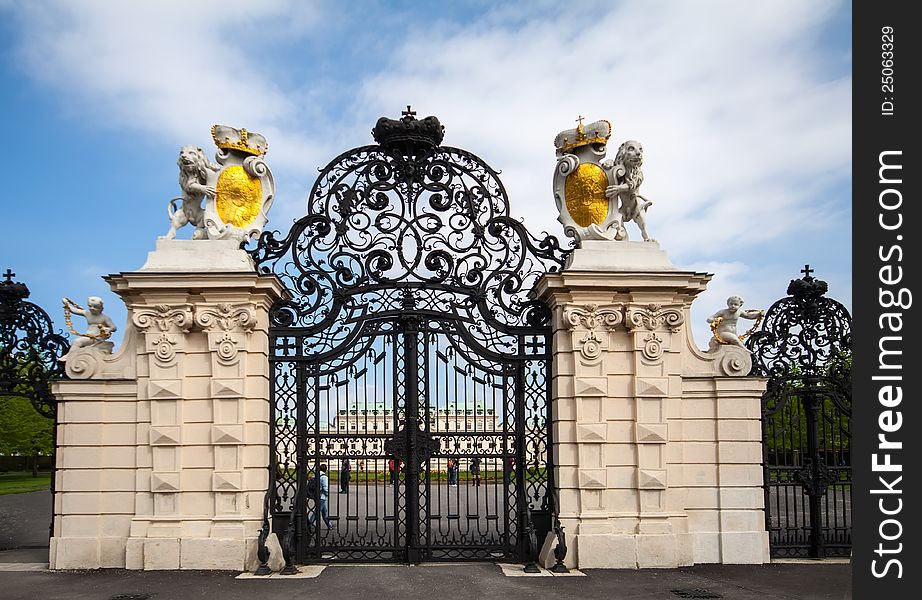 Belvedere - baroque palace complex . Entrance gate. Belvedere - baroque palace complex . Entrance gate