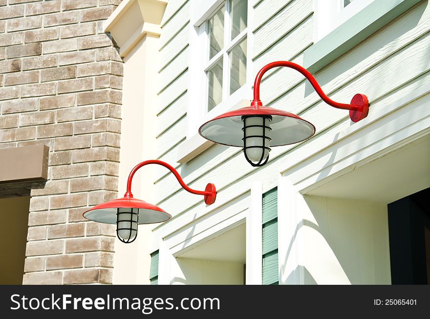 Retro lanterns on wood wall