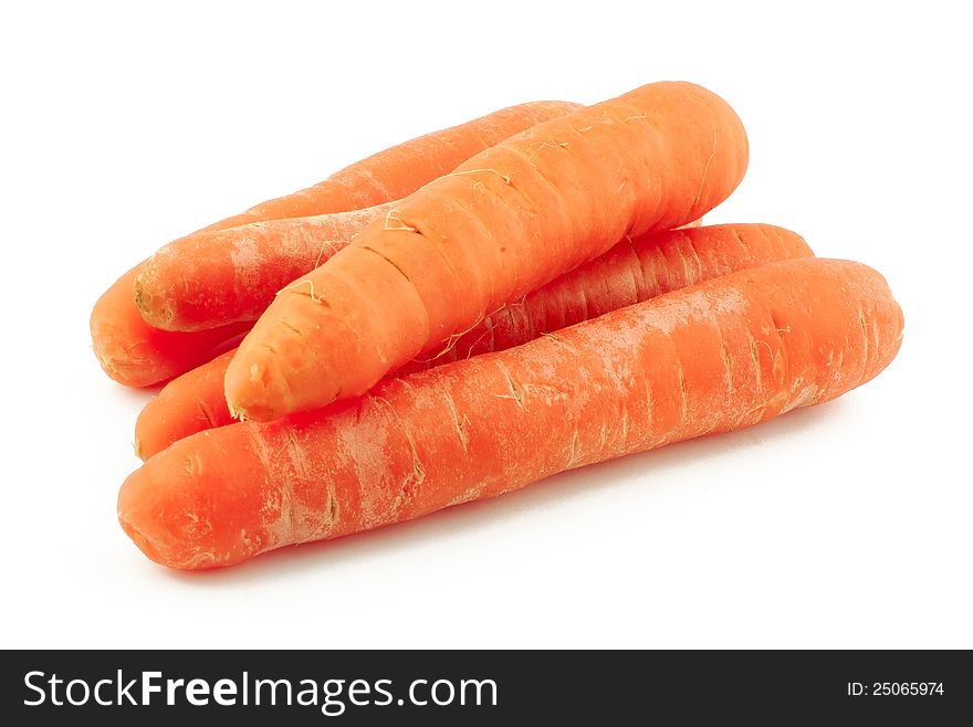 Several fresh and ripe carrots on white background. Several fresh and ripe carrots on white background