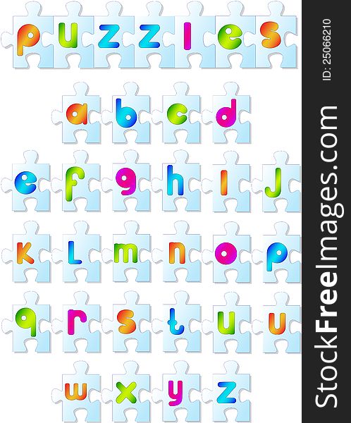 Colorful puzzles font. Vector illustration of alphabet. Colorful puzzles font. Vector illustration of alphabet