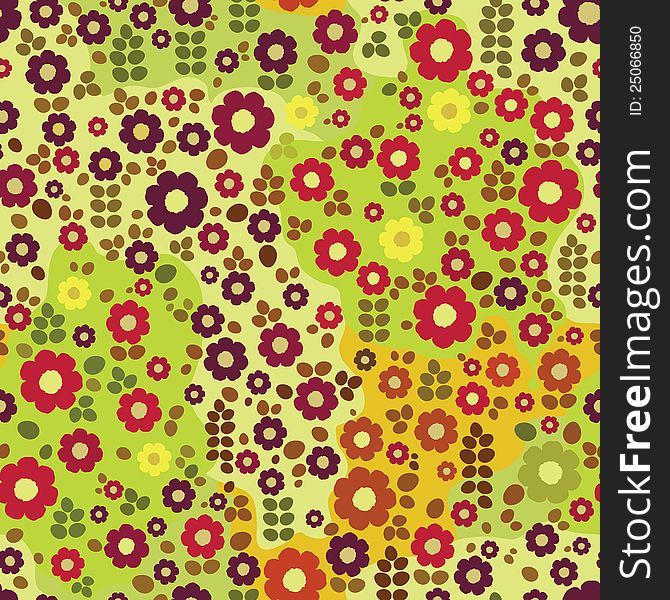 Cute kid floral pattern. colorful flowers on green background. Vector illustration