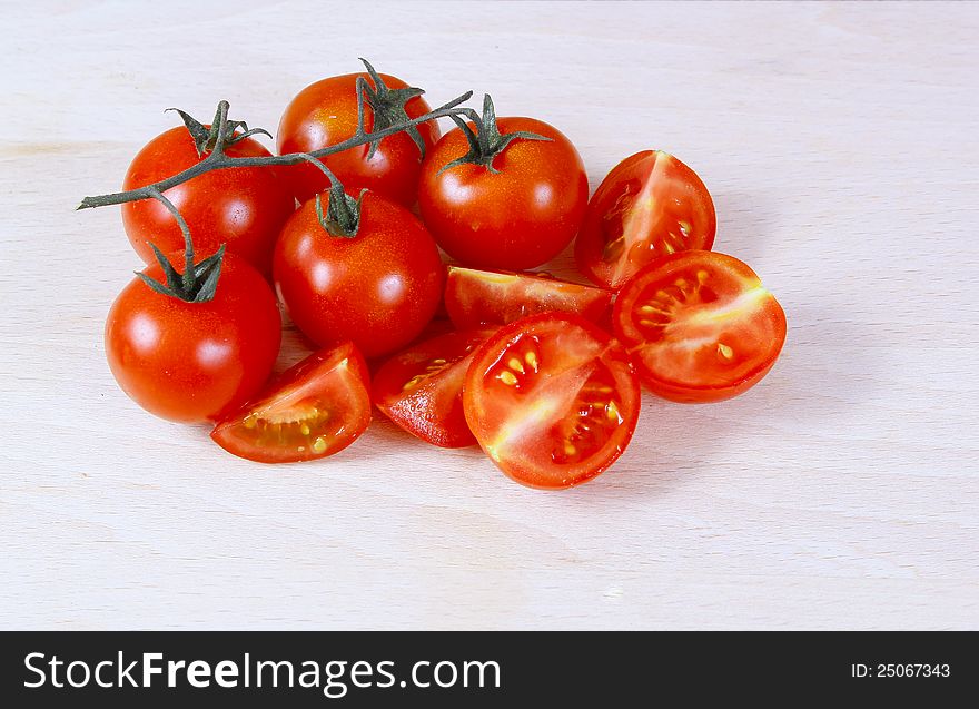 Tomatoes Cherry fresh ripe on textile