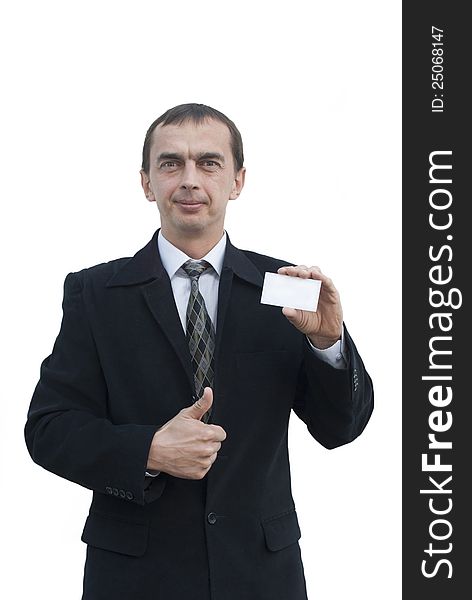 Young Businessman With A White Card