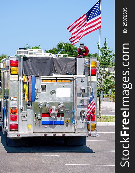Fire truck with United States flag