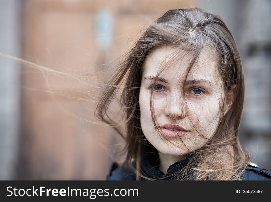 Closeup portrait pretty young woman outdoors