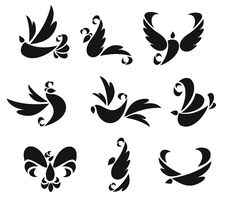 Nine Silhouettes Of Birds Stock Photos Nine Silhouettes Of Birds Stock Photos