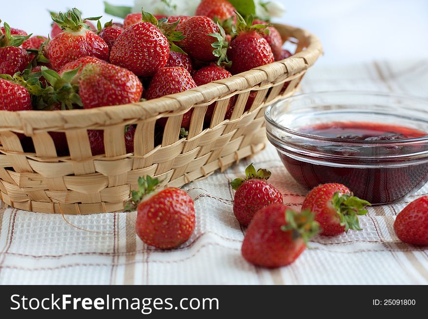 Strawberry Jam And Ripe Strawberries