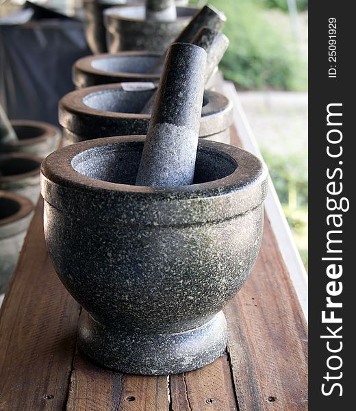 Stone mortar and pestle, thai cooking tool