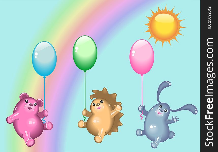 Glossy animals on a background a rainbow