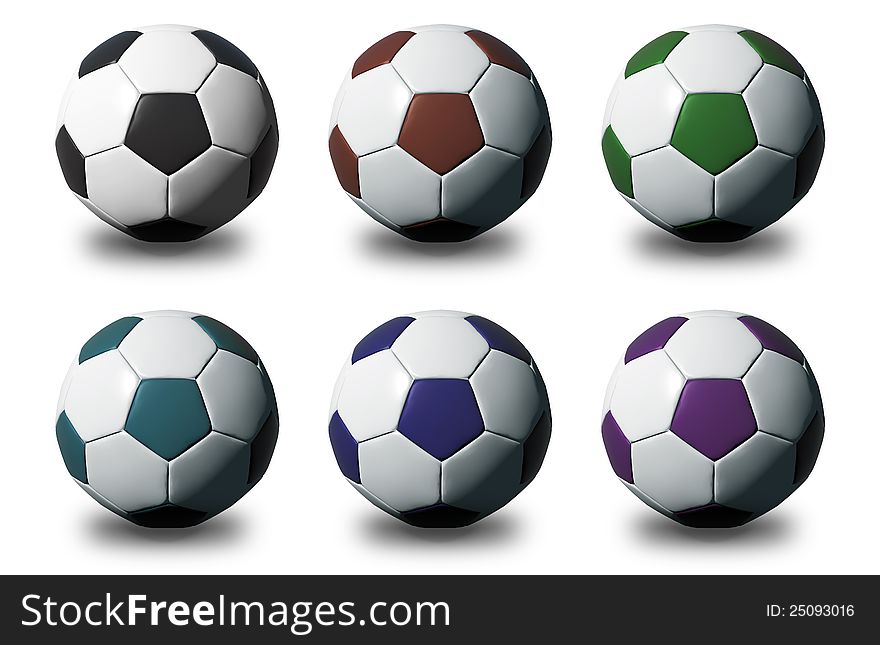 Colorful 3D Soccer Balls On White Background