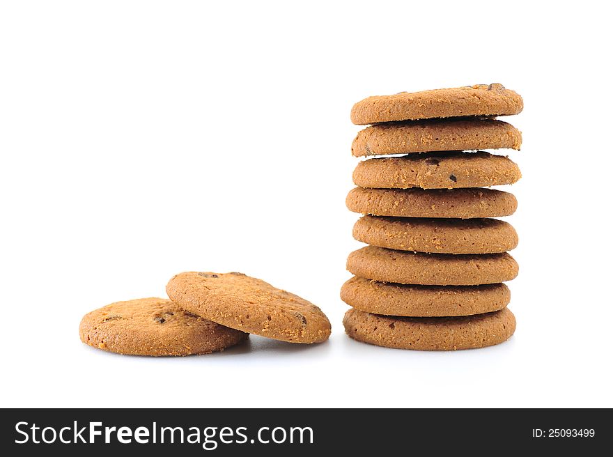 Chocolate cookies on white background