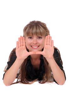 Smiling Girl Framing Face Stock Images Smiling Girl Framing Face Stock Images
