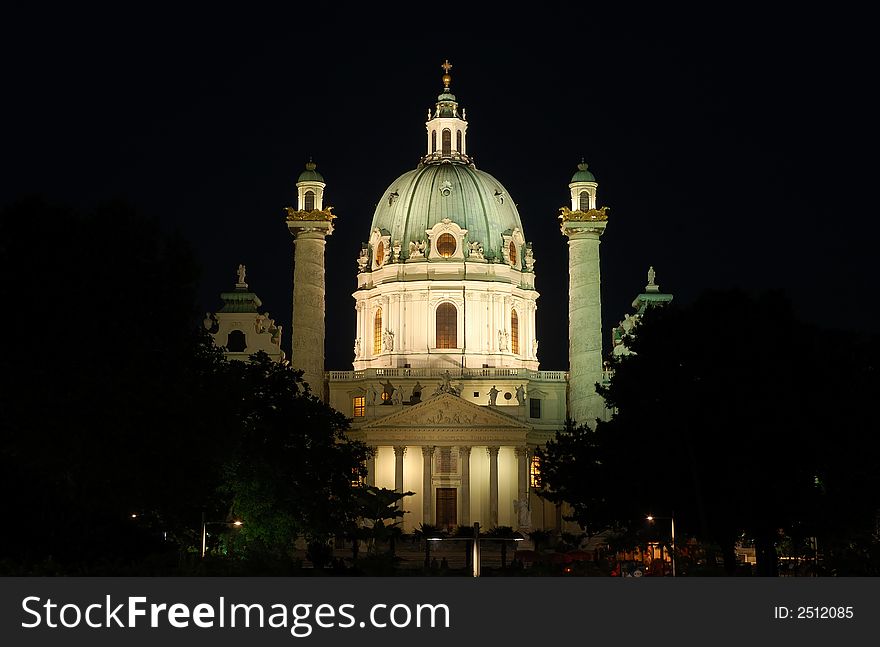 The Karlskirche (German for St. Charles's Church) in Vienna, Austria