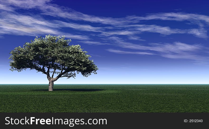 Alone tree and beautiful sky with clouds - 3d landscape scene. Alone tree and beautiful sky with clouds - 3d landscape scene.