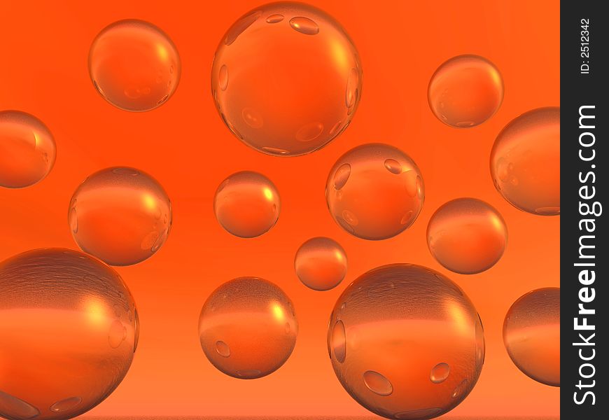 Rising water balls  on red sky background - digital artwork.