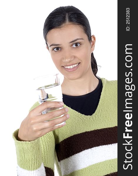 Girl holding glass of water. Girl holding glass of water