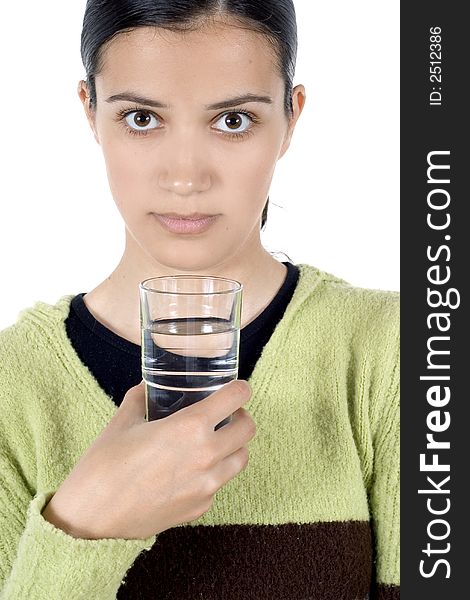 Girl holding glass of water. Girl holding glass of water