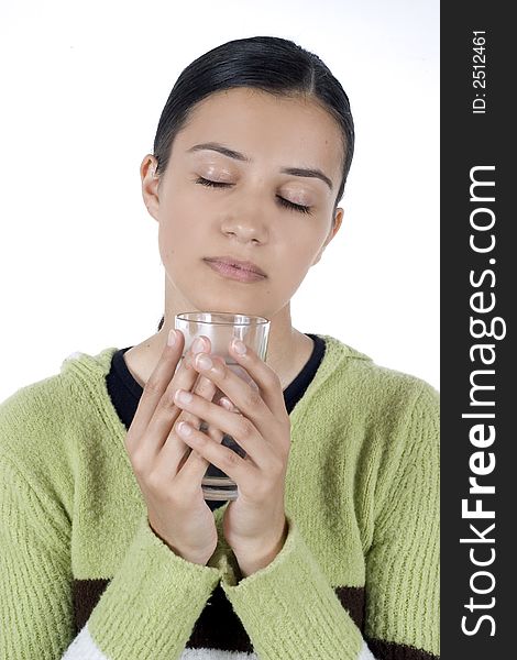 Girl holding glass of water. Girl holding glass of water