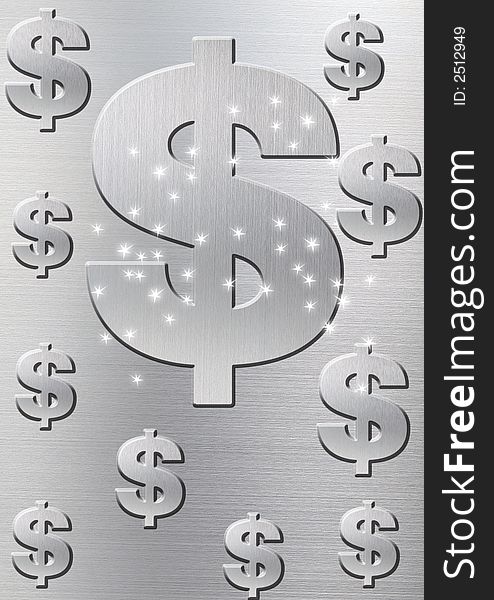 dollar in silver gray back ground with stars. dollar in silver gray back ground with stars