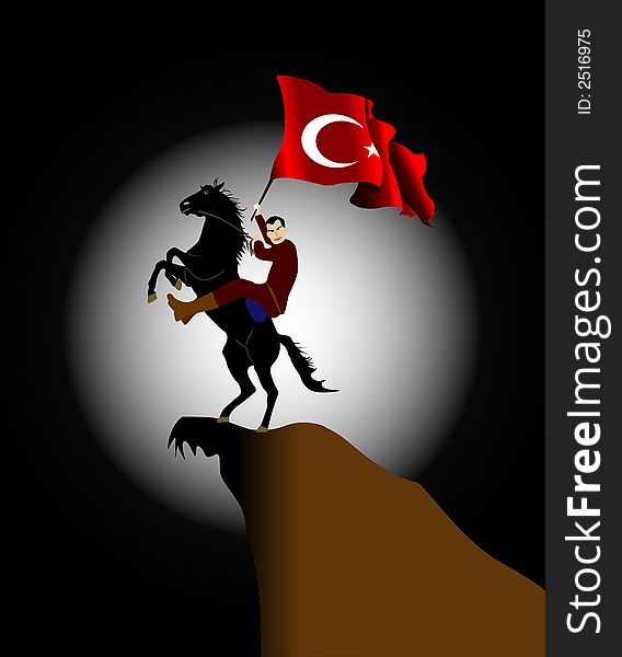 Turkey flag and horse&rider. illustration. Turkey flag and horse&rider. illustration