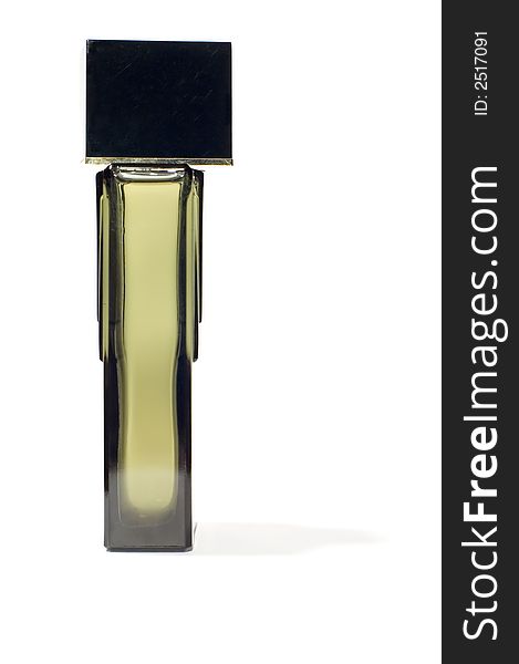 Series object on white bottle of perfume