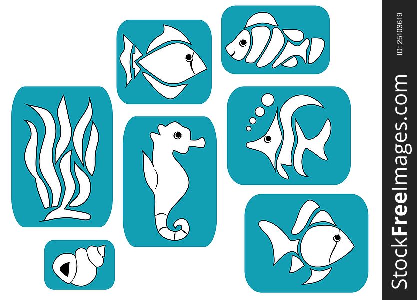 Cartoon fishes pictures. See and ocean theme. Cartoon fishes pictures. See and ocean theme