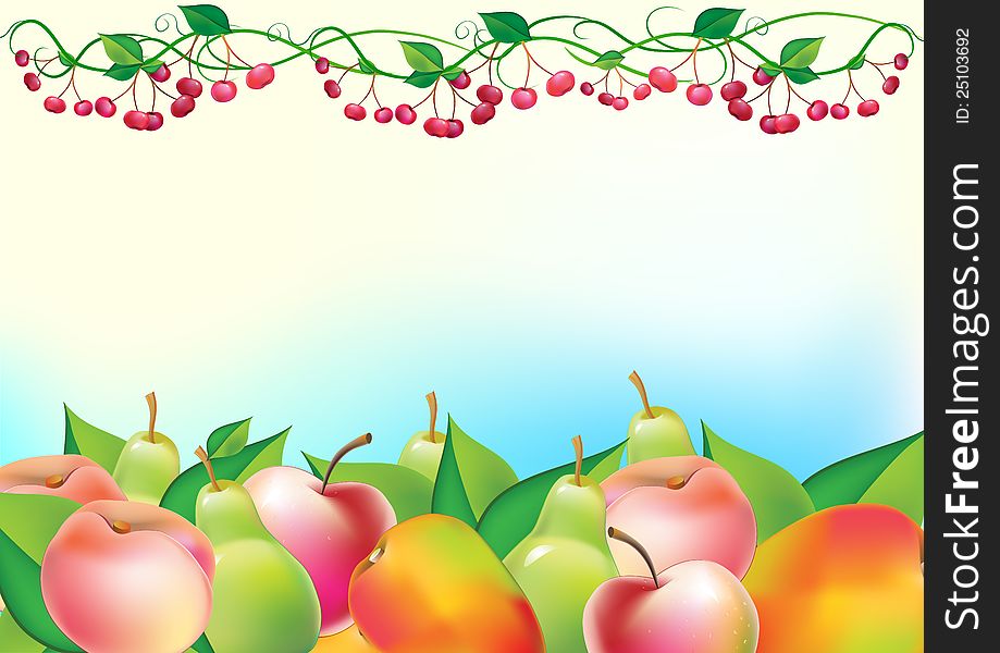 Fresh fruits and cherry on isolate background with place for text. Fresh fruits and cherry on isolate background with place for text