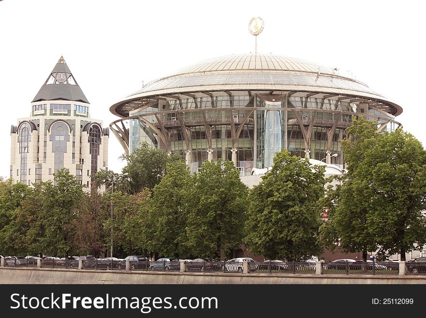 Construction of glass and steel with dome. Construction of glass and steel with dome