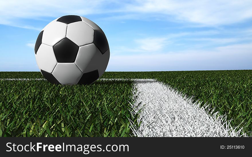 Soccer ball on the field with blue sky