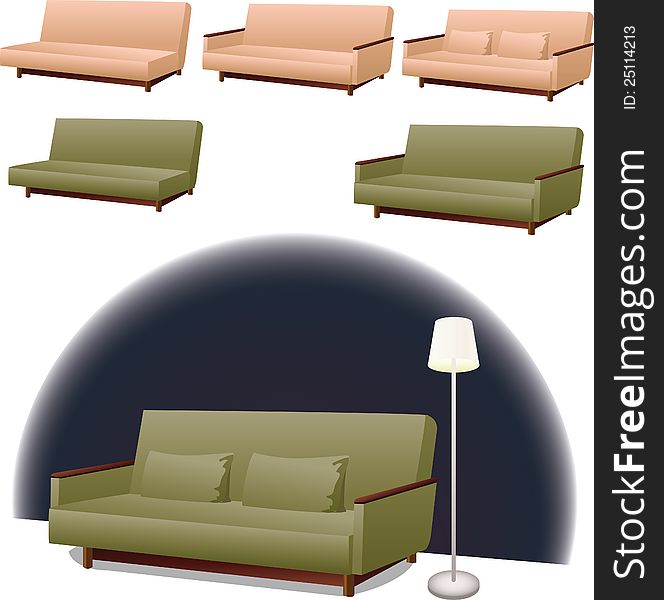 Sofa clipart interior design in green or pink colors. Sofa clipart interior design in green or pink colors
