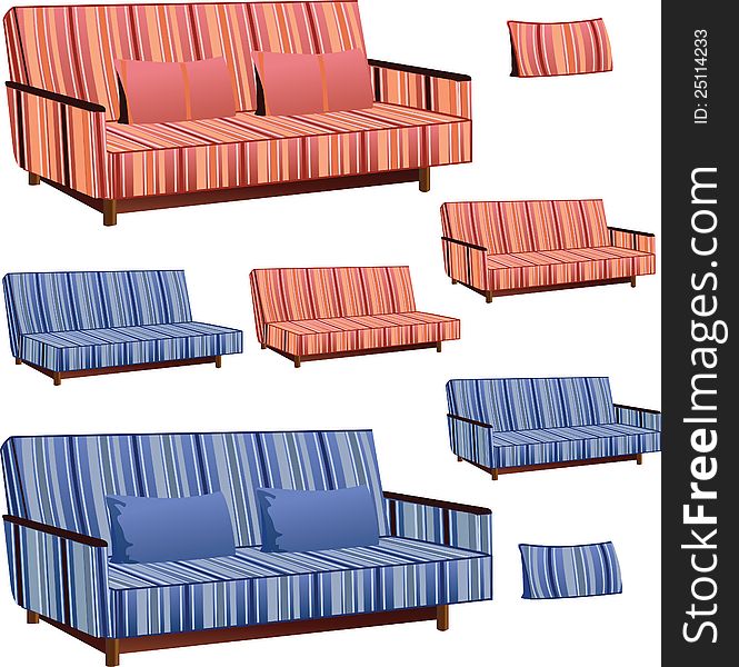 Sofa clipart interior design in pink or blue colors. Sofa clipart interior design in pink or blue colors