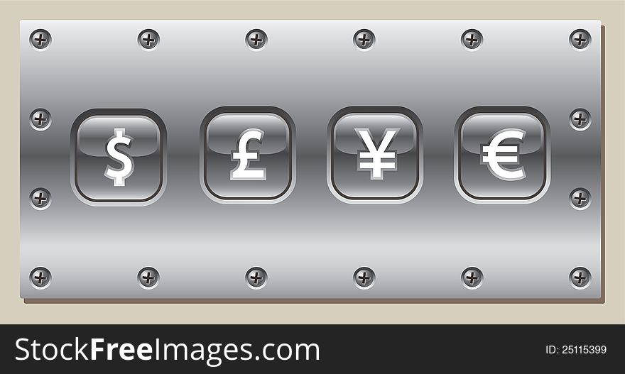 The vector image of the icons with currency symbols. The vector image of the icons with currency symbols.