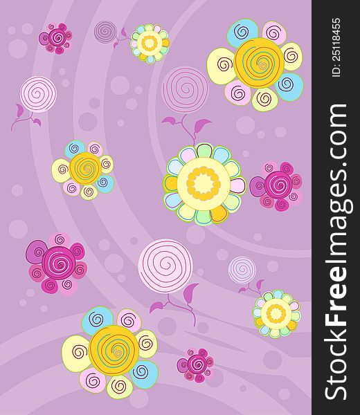 Multi-colored flowers on a lilac background