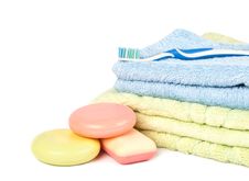 Tooth Brush On The Pile Of Towels And Soap Royalty Free Stock Image Tooth Brush On The Pile Of Towels And Soap Royalty Free Stock Image