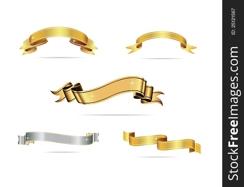 Abstract design ribbons set silver and gold color