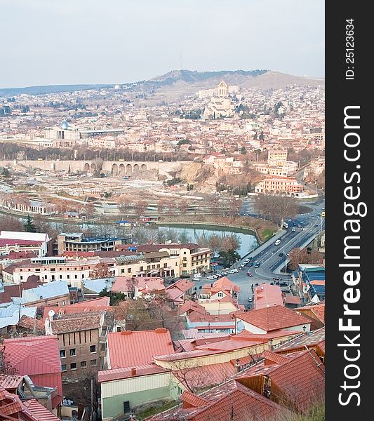 Panoramic view of Tbilisi city with medieval castle of Narikala , Republic of Georgia, Caucasus regionll. Panoramic view of Tbilisi city with medieval castle of Narikala , Republic of Georgia, Caucasus regionll