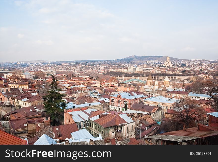 Panoramic view of Tbilisi city with medieval castle of Narikala , Republic of Georgia, Caucasus regionll. Panoramic view of Tbilisi city with medieval castle of Narikala , Republic of Georgia, Caucasus regionll