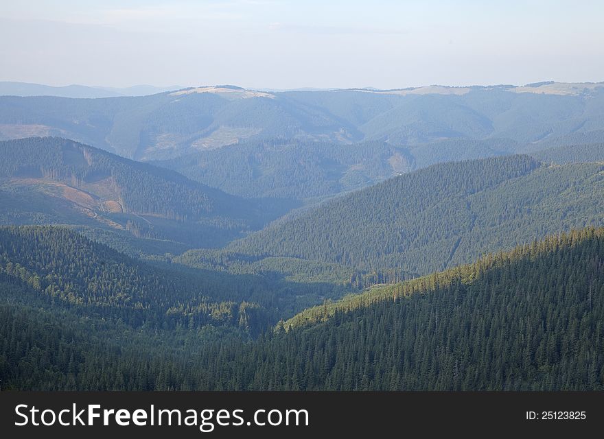 Mountain landscape, Eastern Carpathians mountains, view from above. Mountain landscape, Eastern Carpathians mountains, view from above