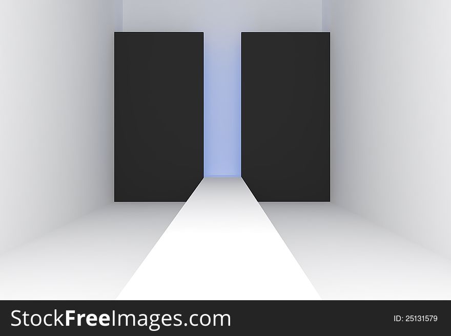 3d Empty fashion runway black background.