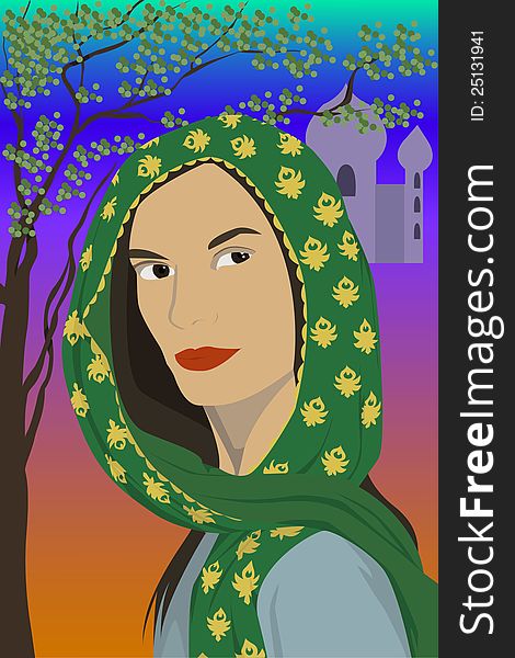 Vector illustration of the east woman in scarf