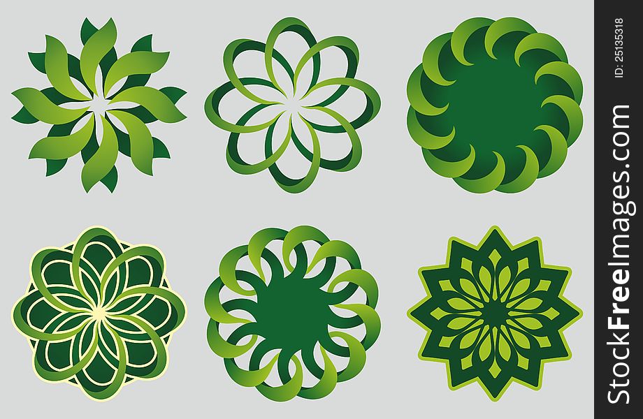 Set of abstract green circles elements.